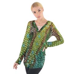 Colorful Chameleon Skin Texture Women s Tie Up Tee by Simbadda