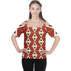 Triangle Arrow Plaid Red Women s Cutout Shoulder Tee