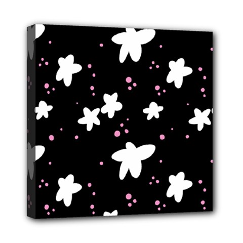 Square Pattern Black Big Flower Floral Pink White Star Mini Canvas 8  X 8  by Alisyart