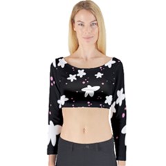 Square Pattern Black Big Flower Floral Pink White Star Long Sleeve Crop Top by Alisyart