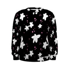 Square Pattern Black Big Flower Floral Pink White Star Women s Sweatshirt by Alisyart