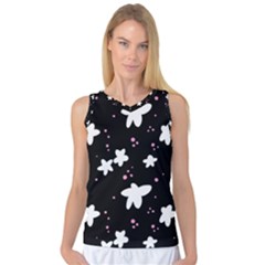Square Pattern Black Big Flower Floral Pink White Star Women s Basketball Tank Top by Alisyart