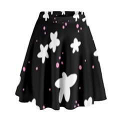 Square Pattern Black Big Flower Floral Pink White Star High Waist Skirt