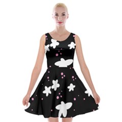 Square Pattern Black Big Flower Floral Pink White Star Velvet Skater Dress