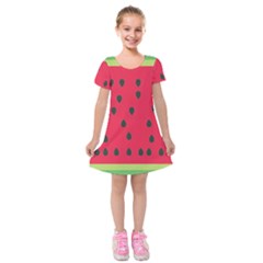 Watermelon Fan Red Green Fruit Kids  Short Sleeve Velvet Dress