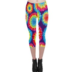 Tie Dye Circle Round Color Rainbow Red Purple Yellow Blue Pink Orange Capri Leggings 