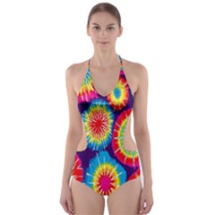 Tie Dye Circle Round Color Rainbow Red Purple Yellow Blue Pink Orange Cut-out One Piece Swimsuit by Alisyart