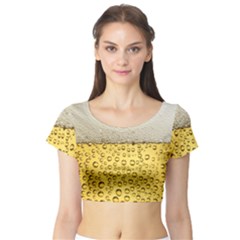 Water Bubbel Foam Yellow White Drink Short Sleeve Crop Top (tight Fit)