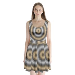 Prismatic Waves Gold Silver Split Back Mini Dress  by Alisyart