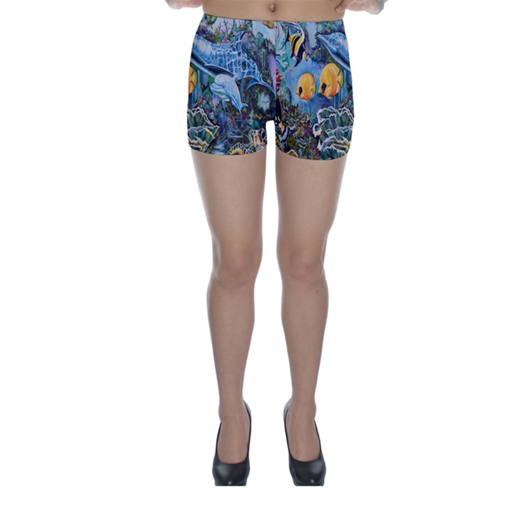 Colorful Aquatic Life Wall Mural Skinny Shorts