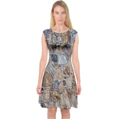 Multi Color Stones Wall Texture Capsleeve Midi Dress by Simbadda