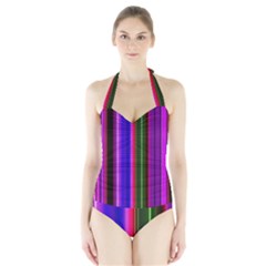 Fun Striped Background Design Pattern Halter Swimsuit by Simbadda