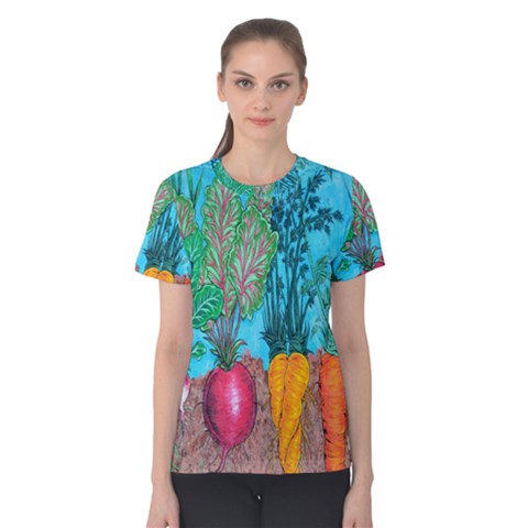 Mural Displaying Array Of Garden Vegetables Women s Cotton Tee by Simbadda