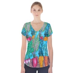 Mural Displaying Array Of Garden Vegetables Short Sleeve Front Detail Top by Simbadda