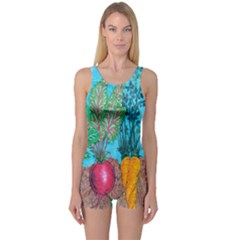 Mural Displaying Array Of Garden Vegetables One Piece Boyleg Swimsuit by Simbadda