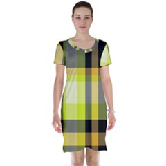 Tartan Pattern Background Fabric Design Short Sleeve Nightdress