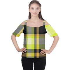 Tartan Pattern Background Fabric Design Women s Cutout Shoulder Tee