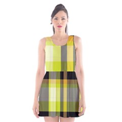 Tartan Pattern Background Fabric Design Scoop Neck Skater Dress