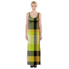 Tartan Pattern Background Fabric Design Maxi Thigh Split Dress