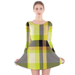 Tartan Pattern Background Fabric Design Long Sleeve Velvet Skater Dress