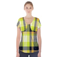 Tartan Pattern Background Fabric Design Short Sleeve Front Detail Top