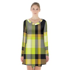 Tartan Pattern Background Fabric Design Long Sleeve Velvet V-neck Dress