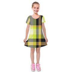 Tartan Pattern Background Fabric Design Kids  Short Sleeve Velvet Dress