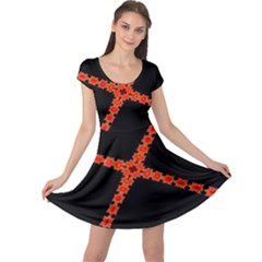 Red Fractal Cross Digital Computer Graphic Cap Sleeve Dresses by Simbadda