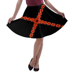 Red Fractal Cross Digital Computer Graphic A-line Skater Skirt by Simbadda