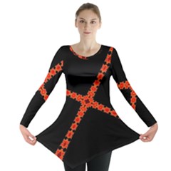 Red Fractal Cross Digital Computer Graphic Long Sleeve Tunic  by Simbadda