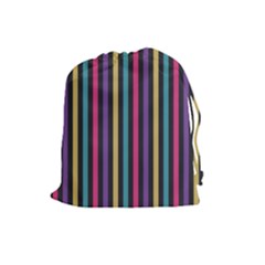 Stripes Colorful Multi Colored Bright Stripes Wallpaper Background Pattern Drawstring Pouches (large)  by Simbadda