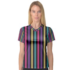 Stripes Colorful Multi Colored Bright Stripes Wallpaper Background Pattern Women s V-neck Sport Mesh Tee