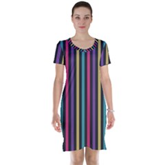 Stripes Colorful Multi Colored Bright Stripes Wallpaper Background Pattern Short Sleeve Nightdress by Simbadda