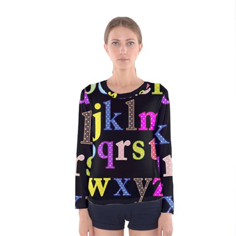 Alphabet Letters Colorful Polka Dots Letters In Lower Case Women s Long Sleeve Tee by Simbadda