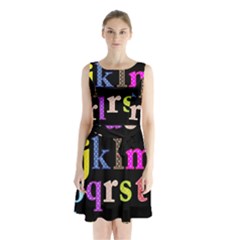 Alphabet Letters Colorful Polka Dots Letters In Lower Case Sleeveless Chiffon Waist Tie Dress by Simbadda