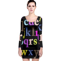 Alphabet Letters Colorful Polka Dots Letters In Lower Case Long Sleeve Bodycon Dress by Simbadda