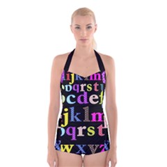 Alphabet Letters Colorful Polka Dots Letters In Lower Case Boyleg Halter Swimsuit  by Simbadda