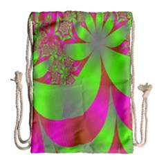 Green And Pink Fractal Drawstring Bag (large) by Simbadda