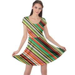 Colorful Stripe Background Cap Sleeve Dresses