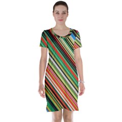 Colorful Stripe Background Short Sleeve Nightdress by Simbadda