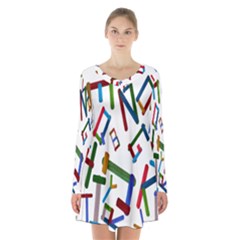 Colorful Letters From Wood Ice Cream Stick Isolated On White Background Long Sleeve Velvet V-neck Dress by Simbadda