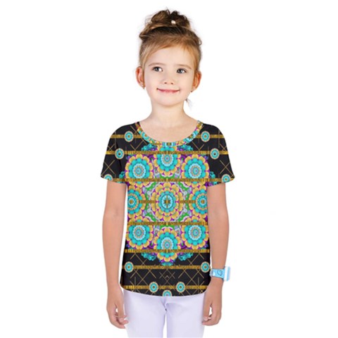 Gold Silver And Bloom Mandala Kids  One Piece Tee by pepitasart