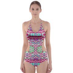 Colorful Seamless Background With Floral Elements Cut-out One Piece Swimsuit by Simbadda