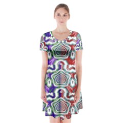 Digital Patterned Ornament Computer Graphic Short Sleeve V-neck Flare Dress by Simbadda