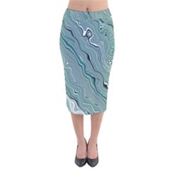Fractal Waves Background Wallpaper Velvet Midi Pencil Skirt by Simbadda