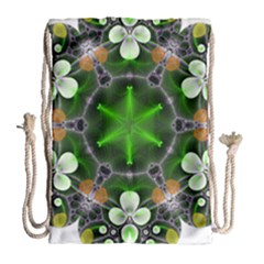 Green Flower In Kaleidoscope Drawstring Bag (large) by Simbadda