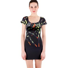 Colorful Spiders For Your Dark Halloween Projects Short Sleeve Bodycon Dress