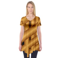 Fractal Background With Gold Pipes Short Sleeve Tunic  by Simbadda