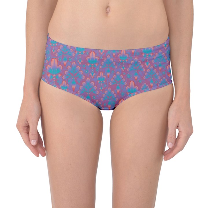 Pattern Mid-Waist Bikini Bottoms