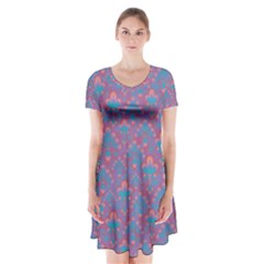Pattern Short Sleeve V-neck Flare Dress